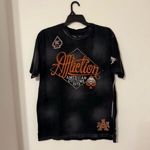 Affliction Charcoal and Orange Graphic Tee